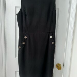 Elegant Black Shift Dress with button details